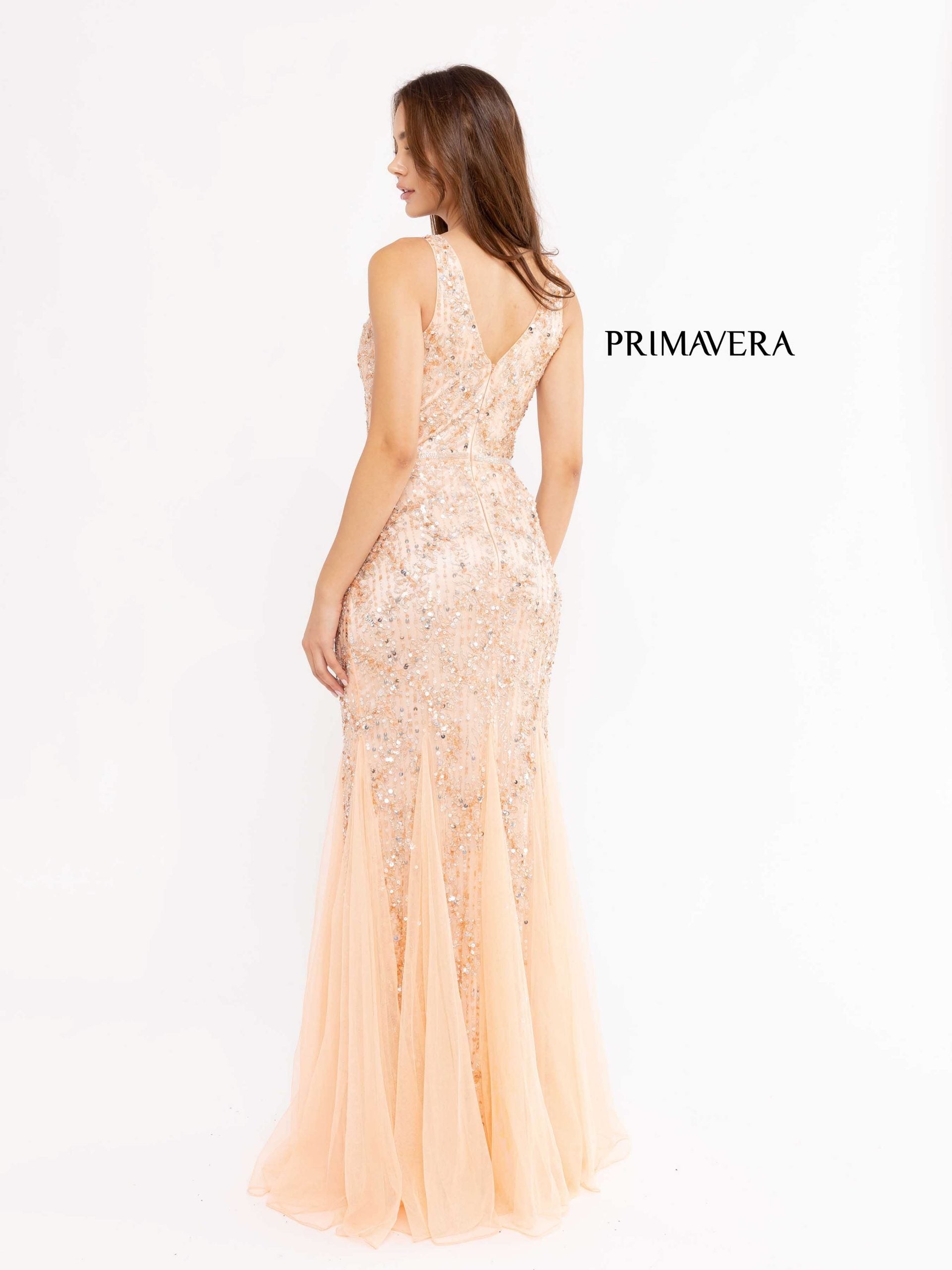 V-Neck Floor-Length Beaded Tulle Formal Mermaid Gown - Primavera Couture PC13107