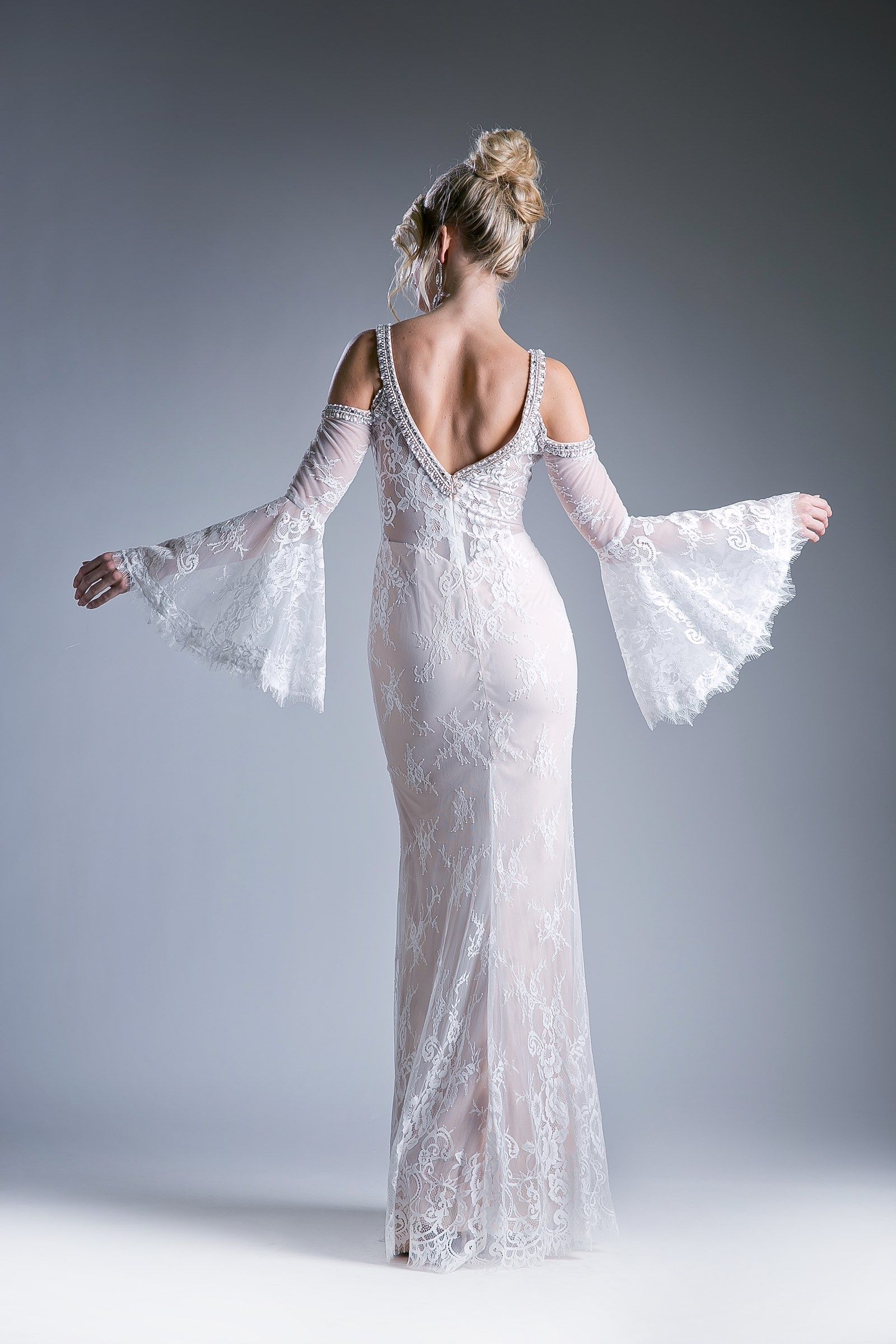 LaDivine 13112 Long Fitted Formal Lace Dress