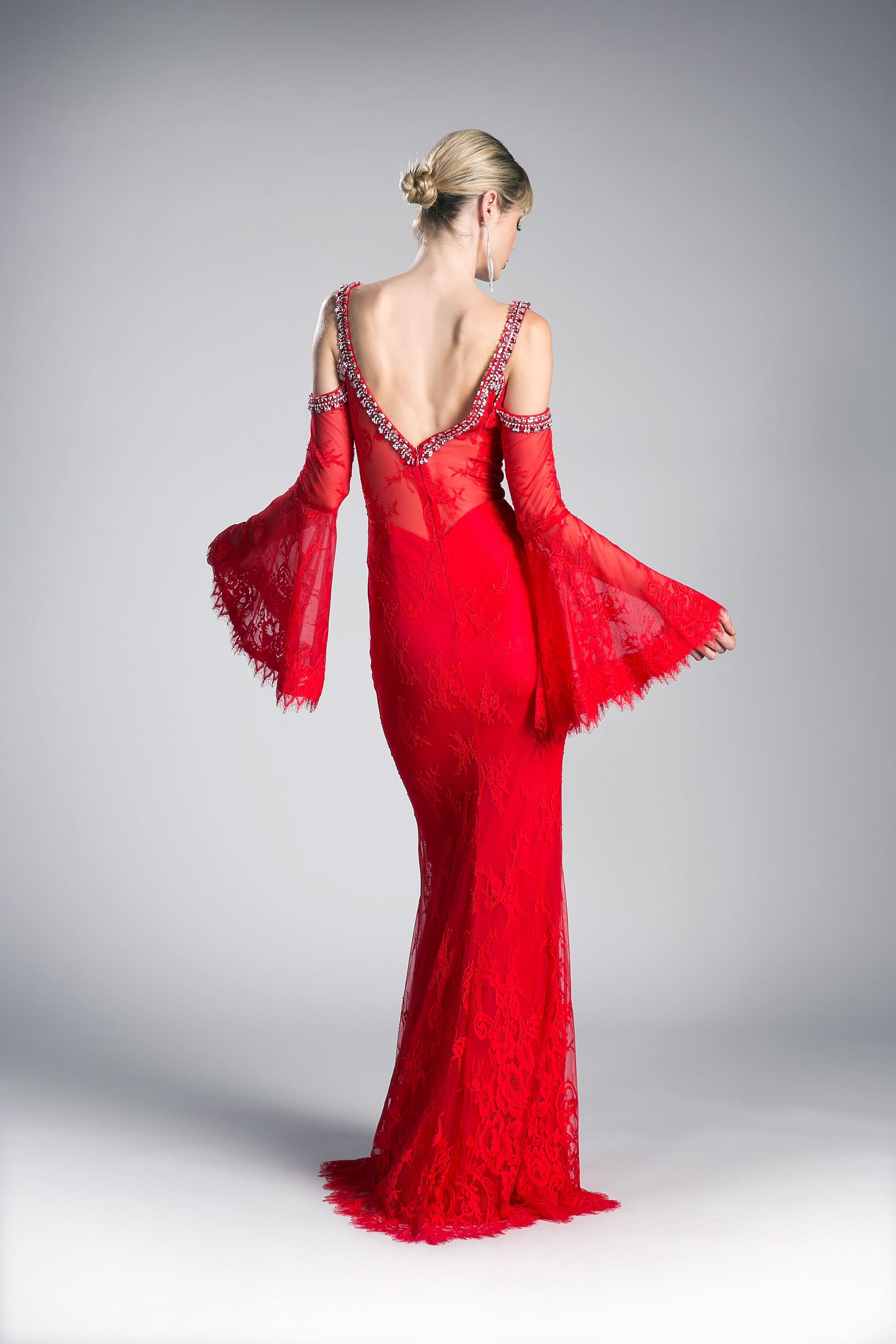 LaDivine 13112 Long Fitted Formal Lace Dress