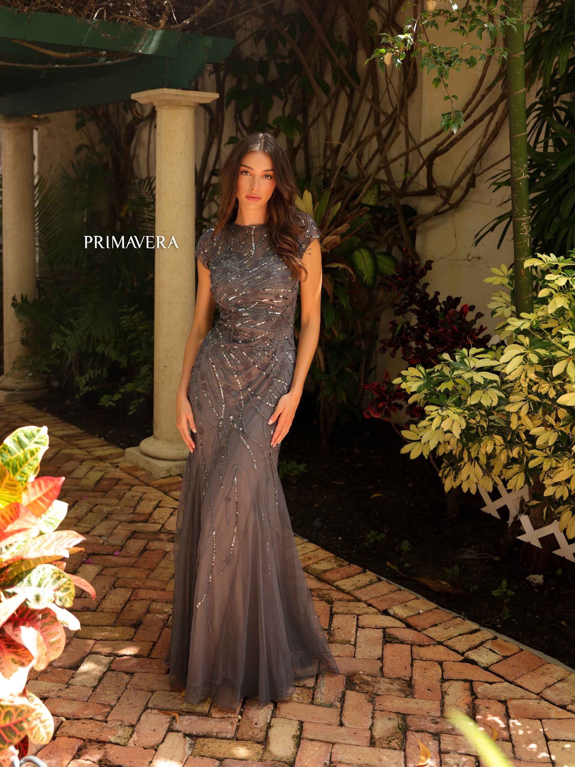 Jewel Floor-Length Tulle Formal Mermaid Gown - Primavera Couture PC13114