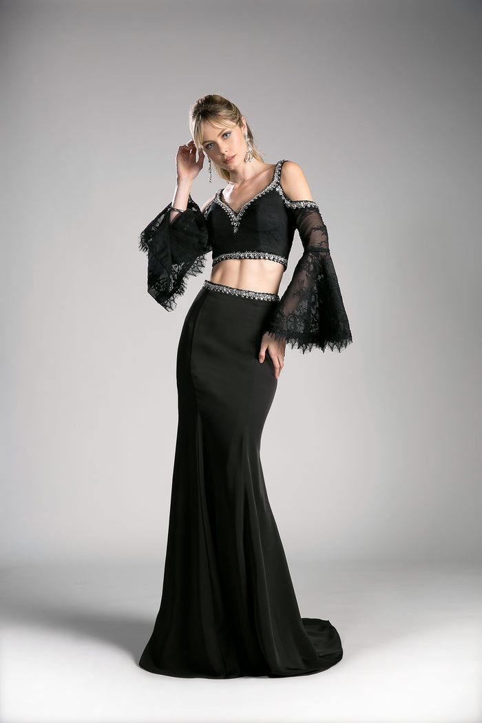 Prom Dresses Long Fitted Two Piece Formal Dress Black