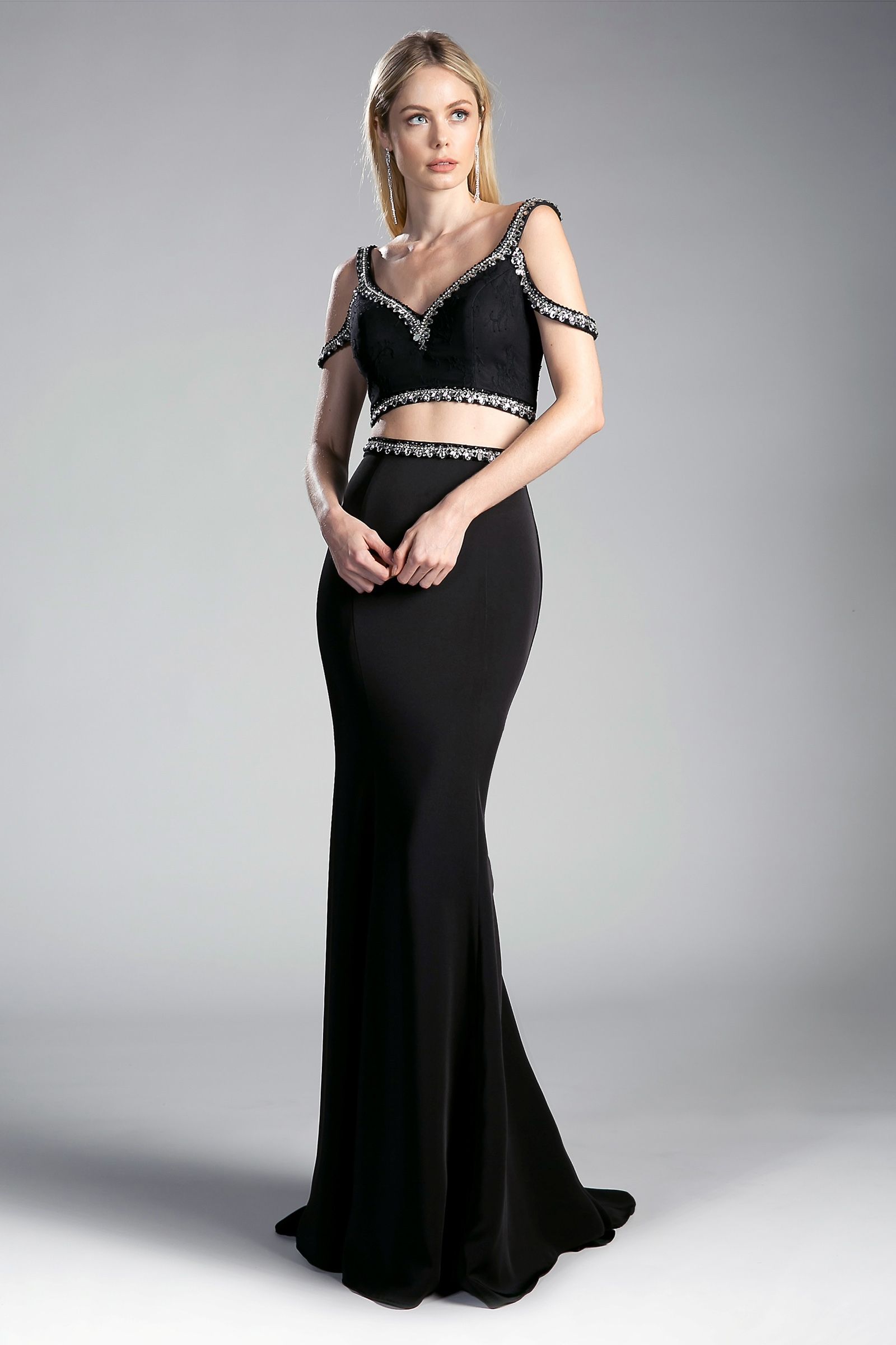 V-Neck Floor-Length Satin Prom Mermaid LaDivine 13114A
