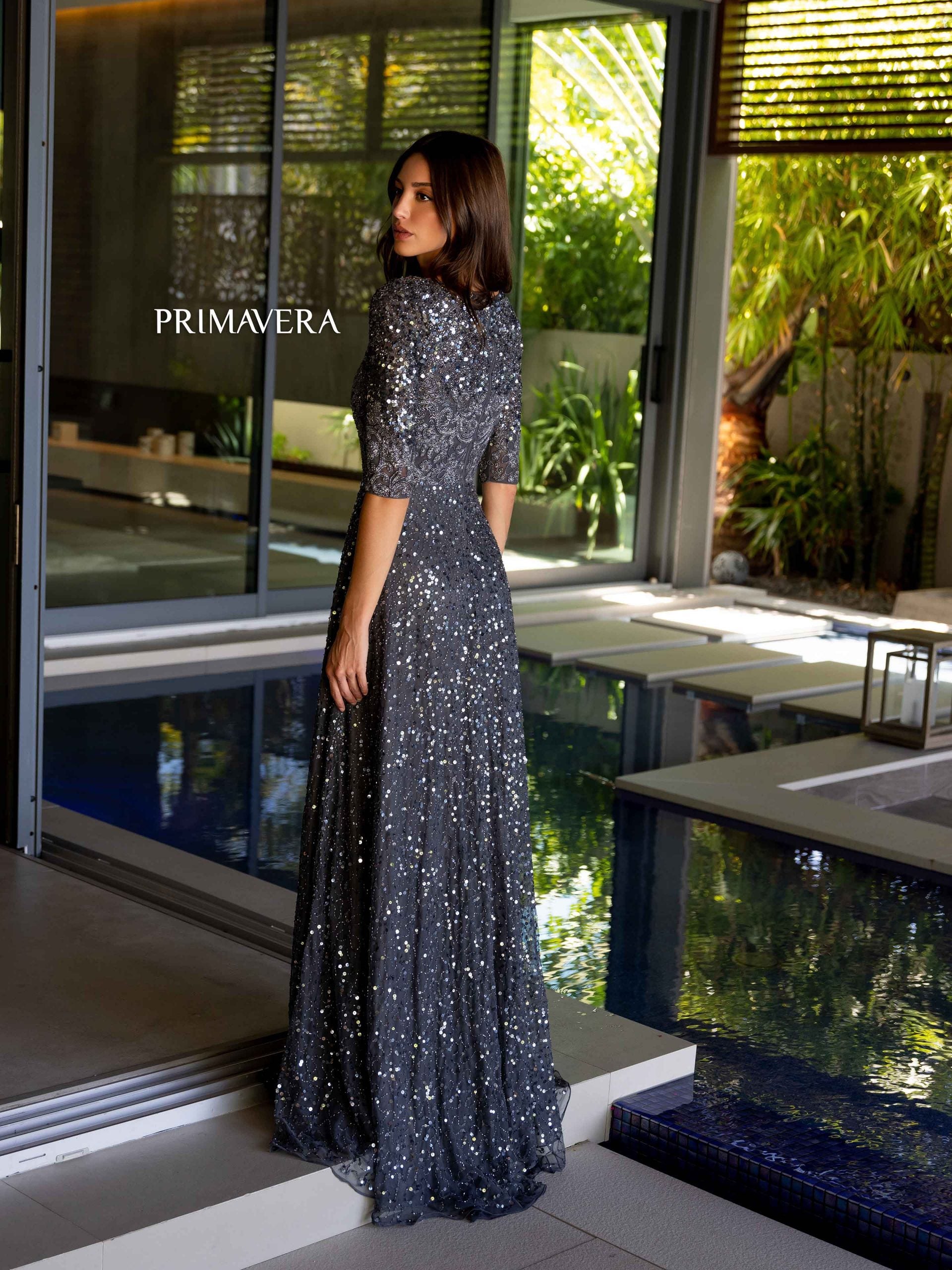 Bateau Floor-Length Sequin Formal A-Line Gown - Primavera Couture PC13115