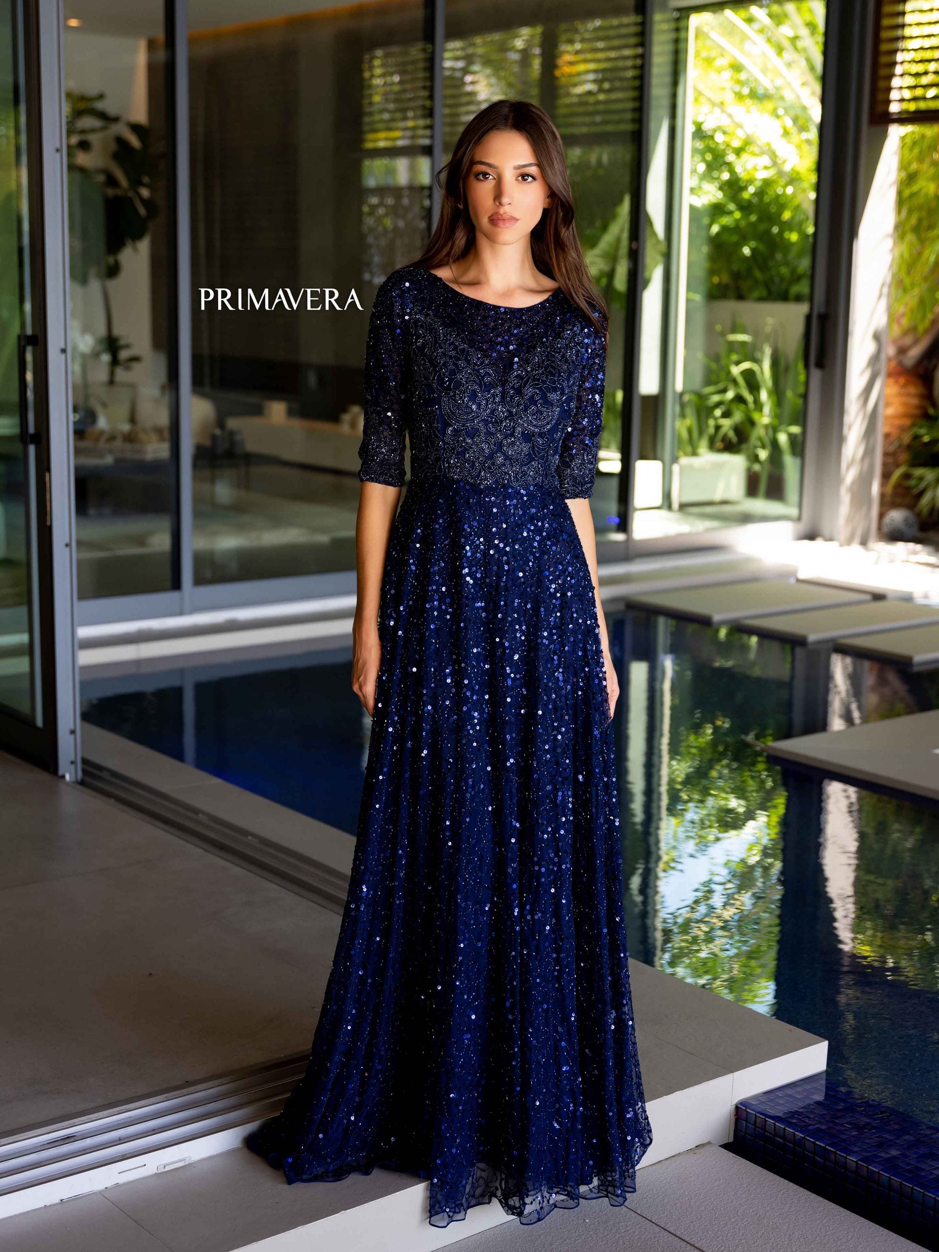 Bateau Floor-Length Sequin Formal A-Line Gown - Primavera Couture PC13115