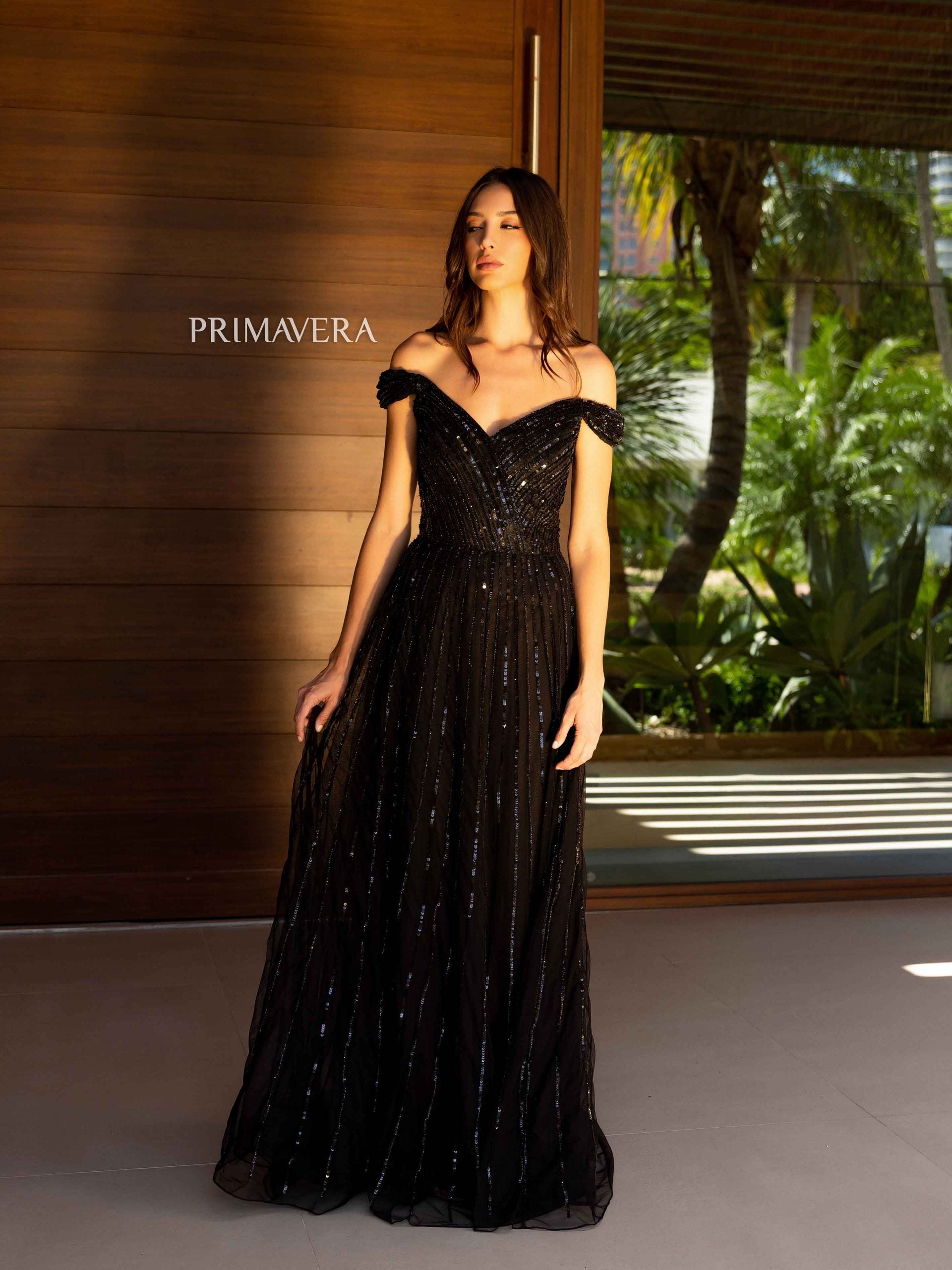 Off-the-Shoulder Floor-Length Sequin Formal A-Line Gown - Primavera Couture PC13125