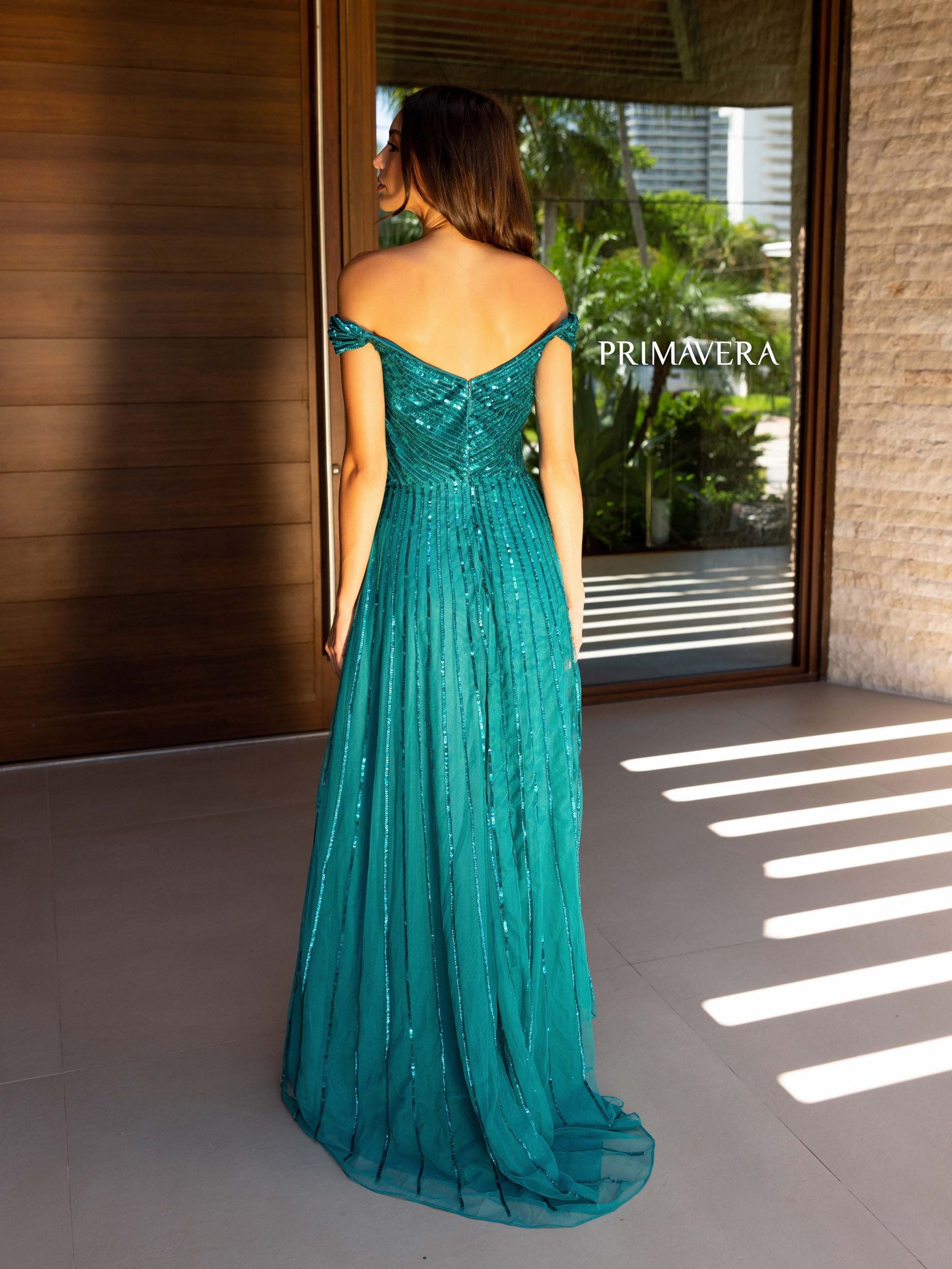 Off-the-Shoulder Floor-Length Sequin Formal A-Line Gown - Primavera Couture PC13125