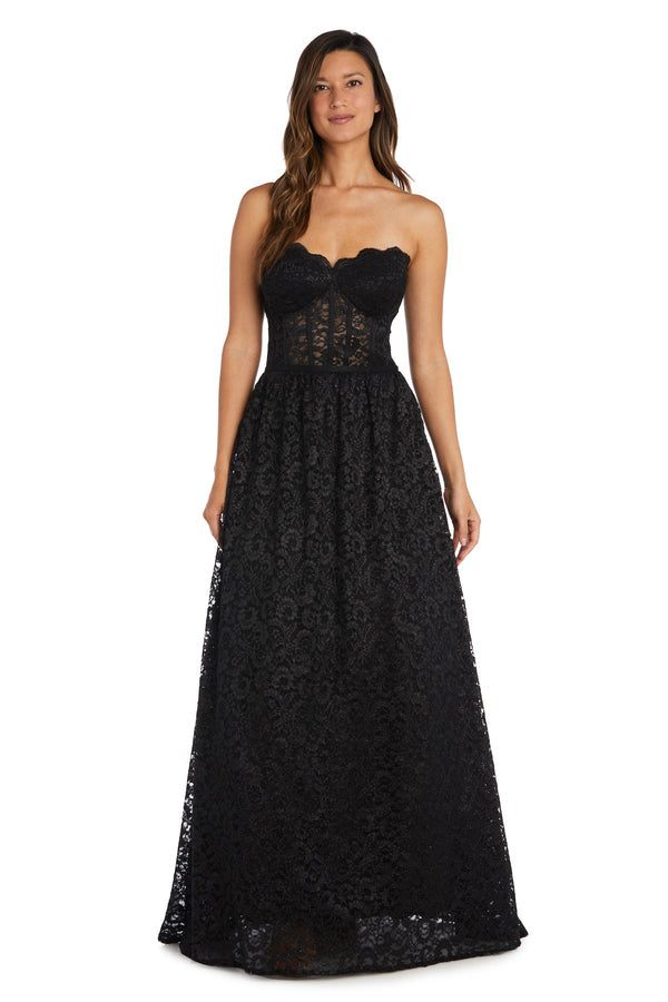 Morgan & Co 13142 Long Corset Formal Lace Prom Dress