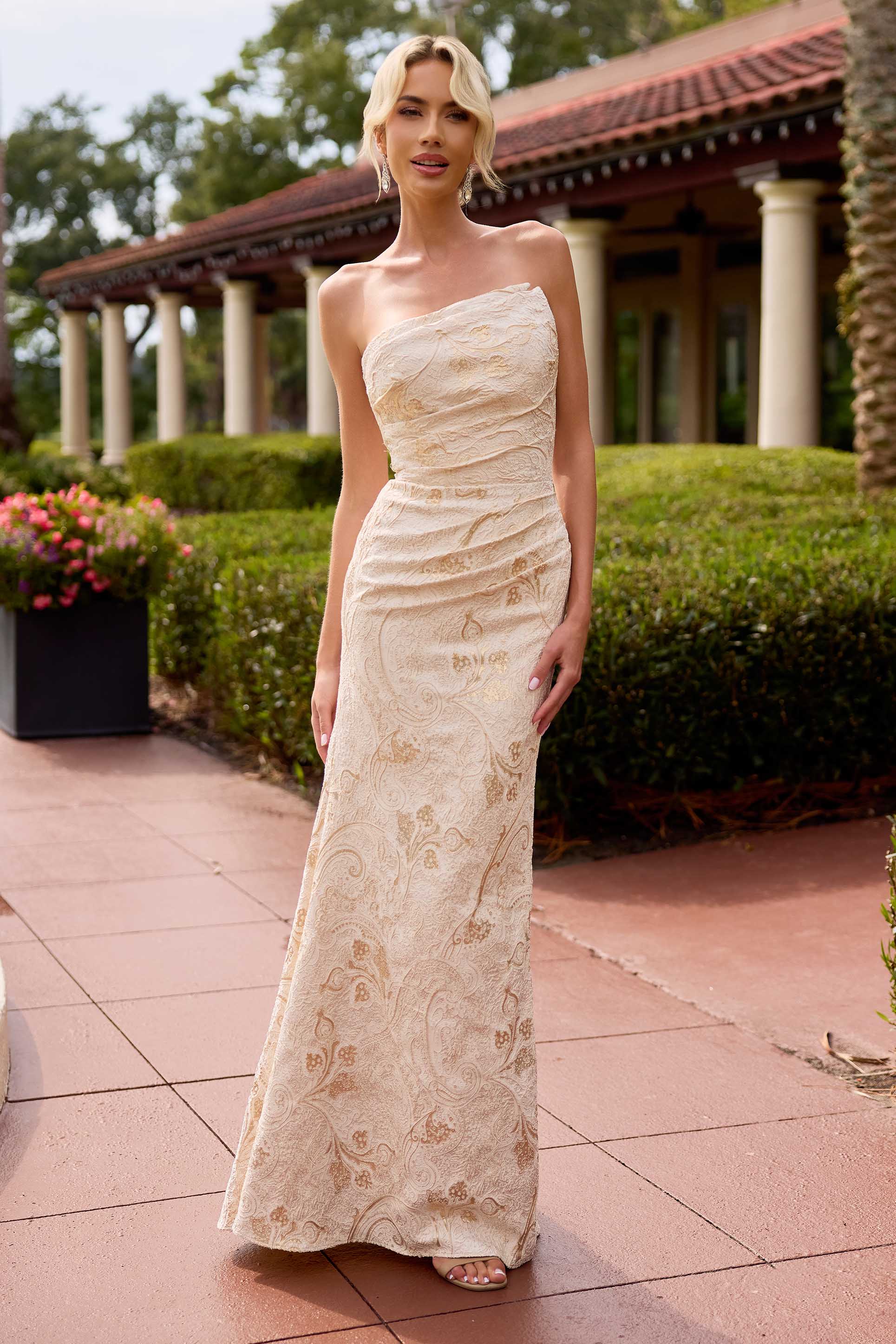 Formal Dresses Long Formal Evening Floral Fitted Dress Primavera Couture 13163 Nude