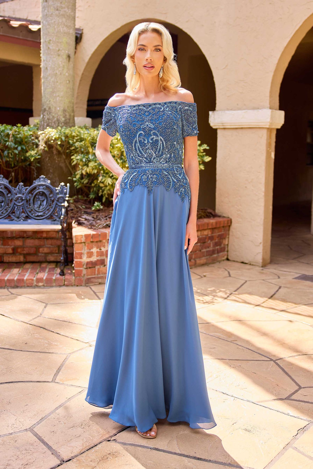 Mother of the Bride Dresses Long Pleated Beaded Formal Mother of the Bride Dress Primavera Couture 13164 Slate Blue