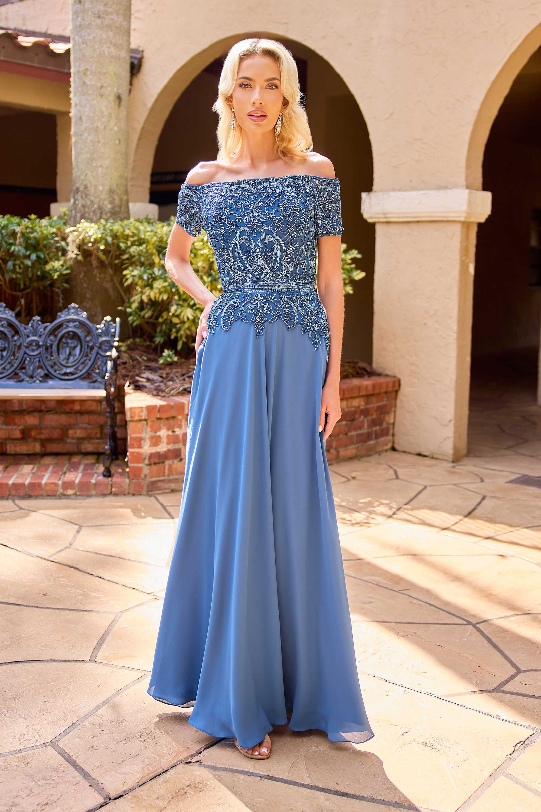 Mother of the Bride Dresses Long Pleated Beaded Formal Mother of the Bride Dress Primavera Couture 13164 Slate Blue