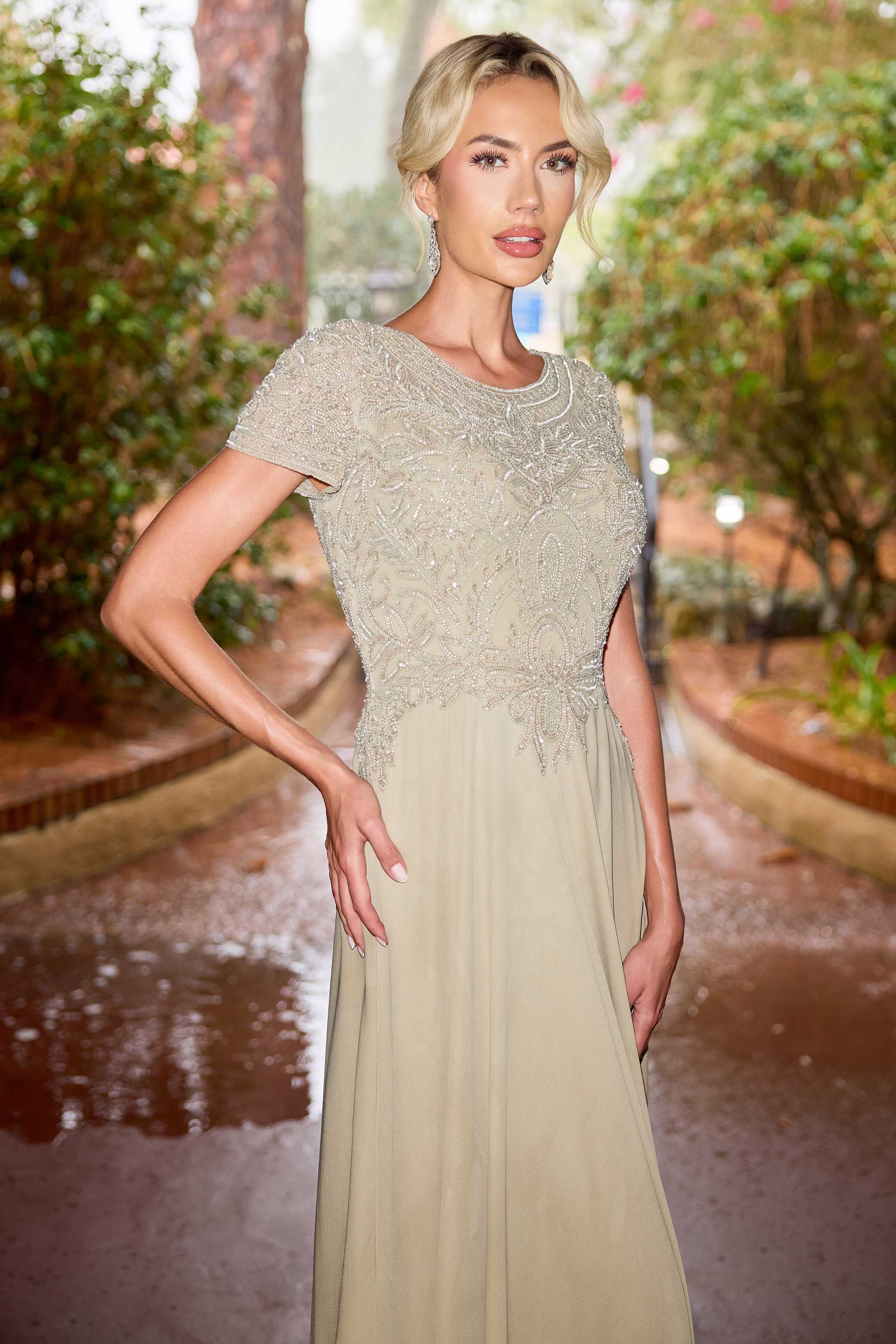 Mother of the Bride Dresses Long Beaded Formal Mother of the Bride Dress Primavera Couture 13169 Taupe