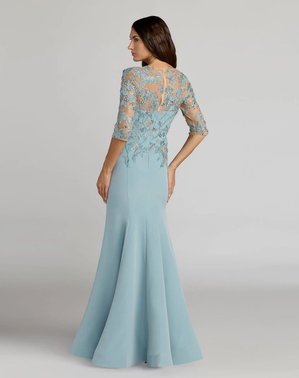 Illusion Floor-Length Crepe Formal Mermaid Gown Mac Duggal 13204