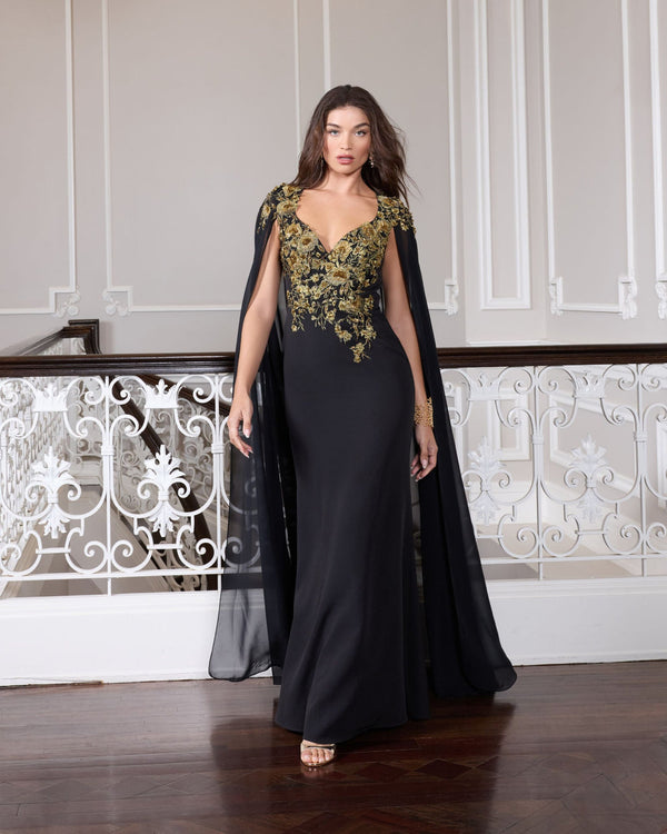 Floral Long Dress Formal Cape Mac Duggal 13206