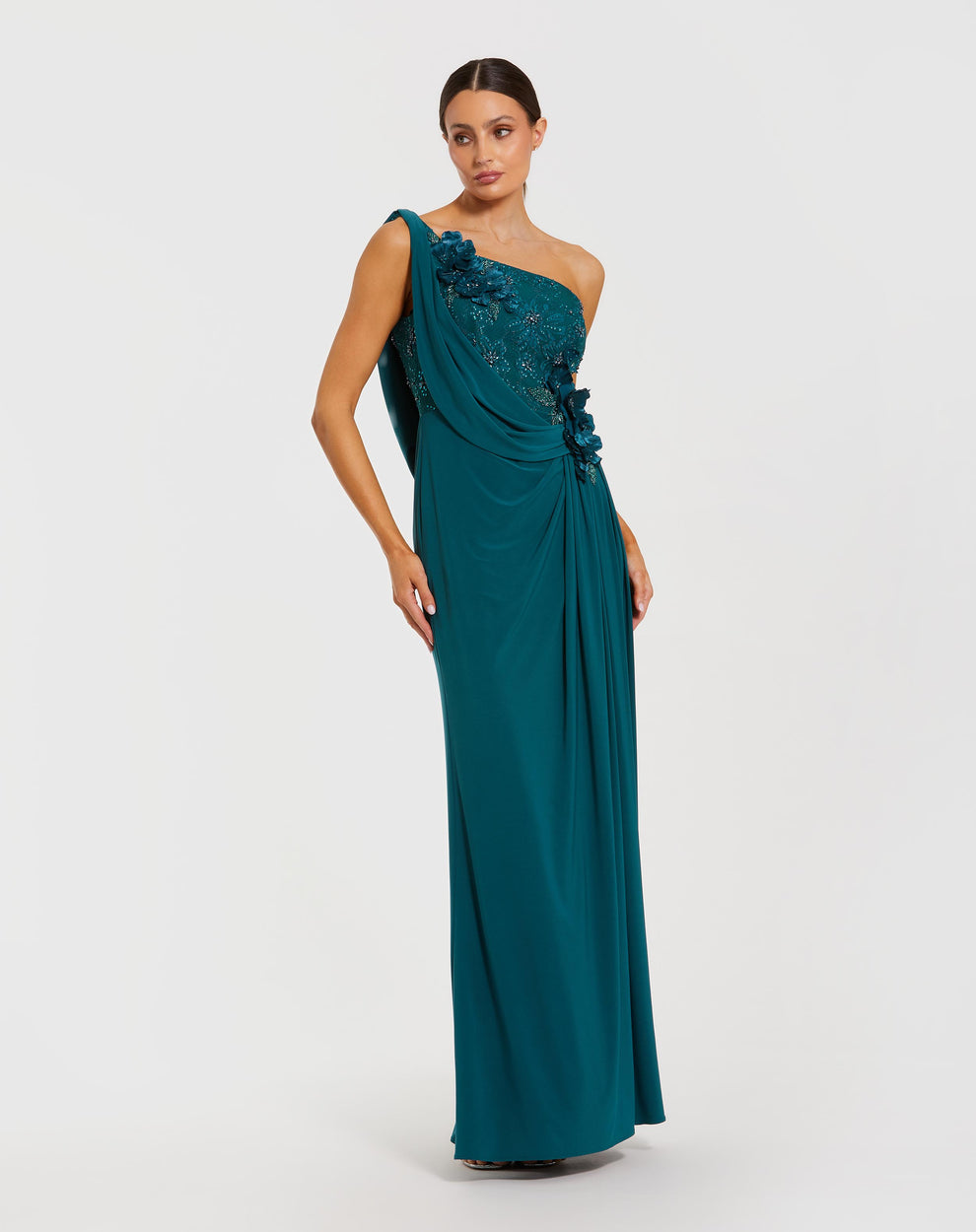 Prom Dresses Beaded Long Formal 3D Floral Prom Dress Ocean