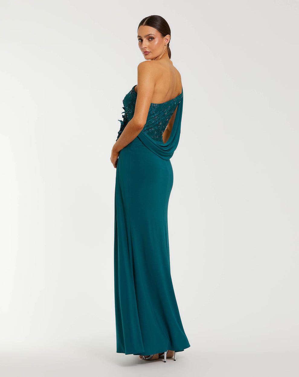 Prom Dresses Beaded Long Formal 3D Floral Prom Dress Ocean