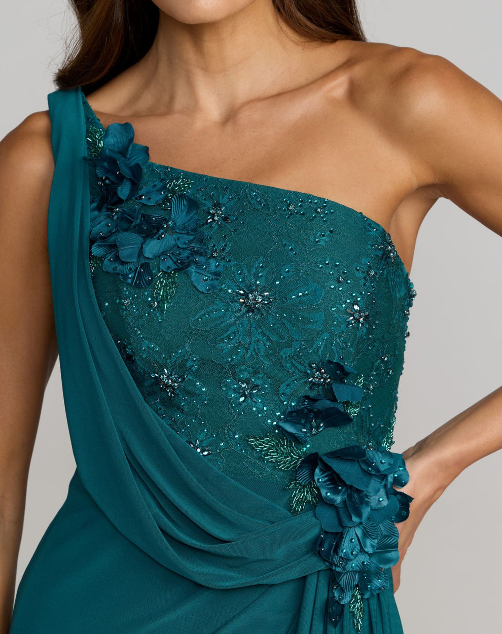 Prom Dresses Beaded Long Formal 3D Floral Prom Dress Ocean