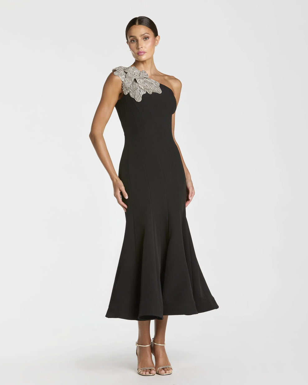 Cocktail Dresses Short Floral Midi Cocktail Dress Mac Duggal 13221 Black