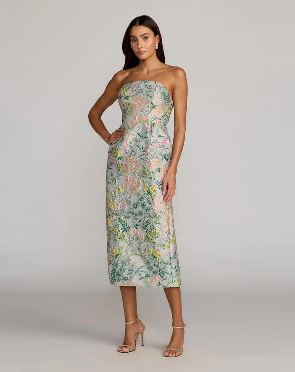 Strapless Midi Floral Cocktail Dress by Mac Duggal 13223