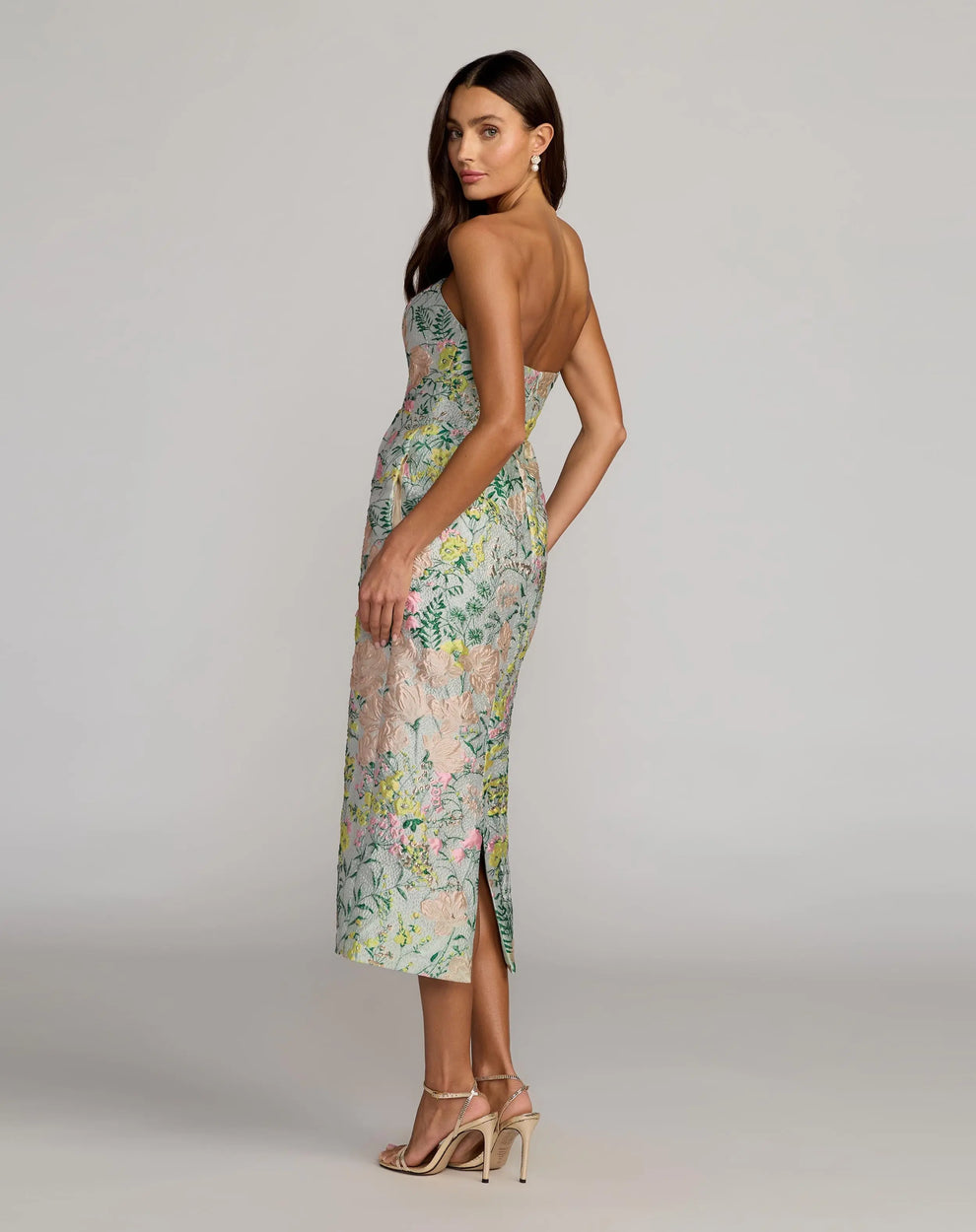 Strapless Midi Floral Cocktail Dress by Mac Duggal 13223 in Pastel Multi