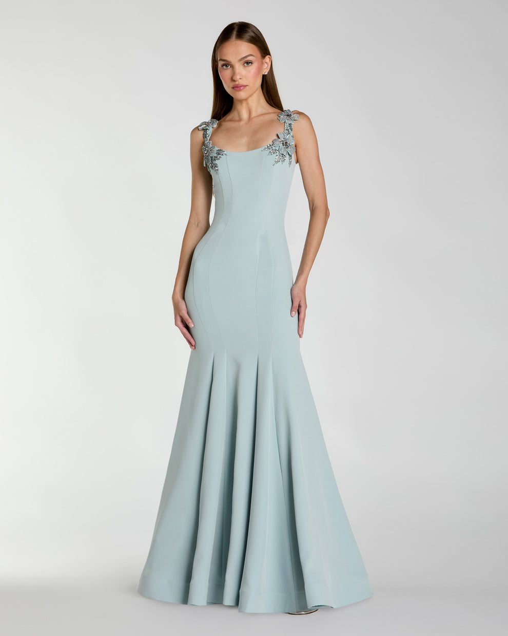 Formal Dresses Mermaid Long Formal Evening Floral Dress Mac Duggal 13224 Powder Blue