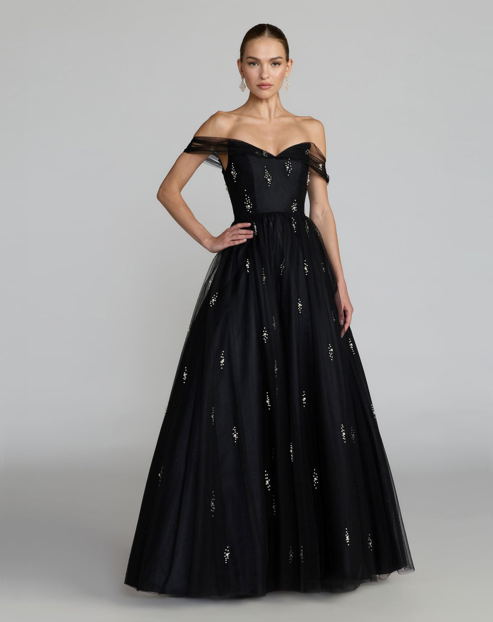 Off-the-Shoulder Floor-Length Tulle Formal A-Line Mac Duggal 13227