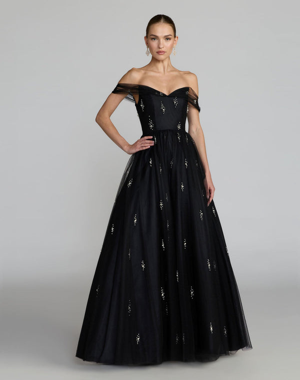 Off-the-Shoulder Floor-Length Tulle Formal A-Line Mac Duggal 13227