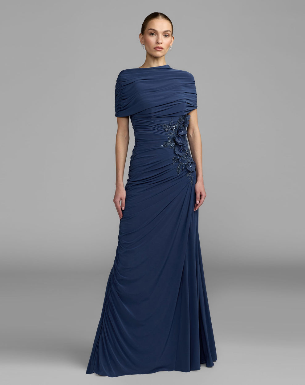 Crew/High-Neck Floor-Length Jersey Formal Sheath/Column Mac Duggal 13244