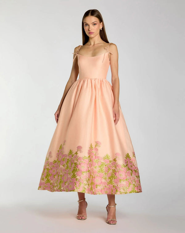 Scoop Neck Tea Length Embroidered Cocktail Dress by Mac Duggal 13266