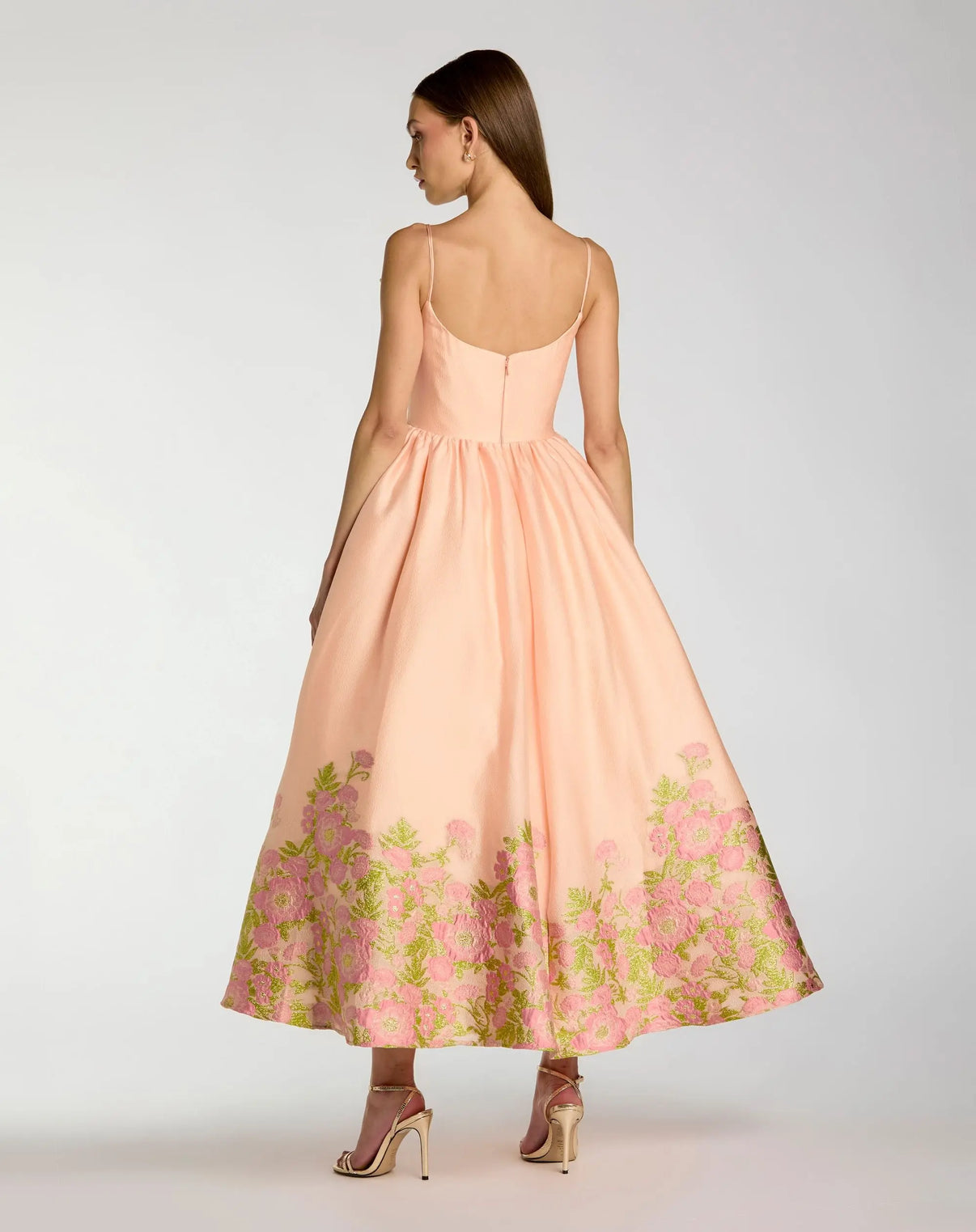 Scoop Neck Tea Length Embroidered Cocktail Dress by Mac Duggal 13266 in Pink Multi