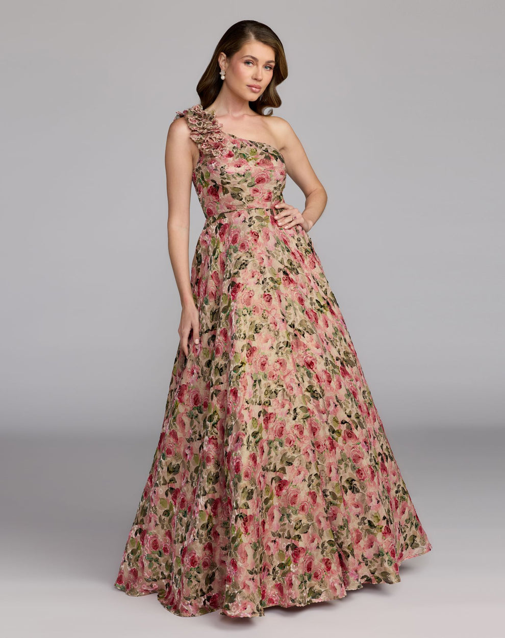 One-Shoulder Floor-Length Lace Evening A-Line Mac Duggal 13269