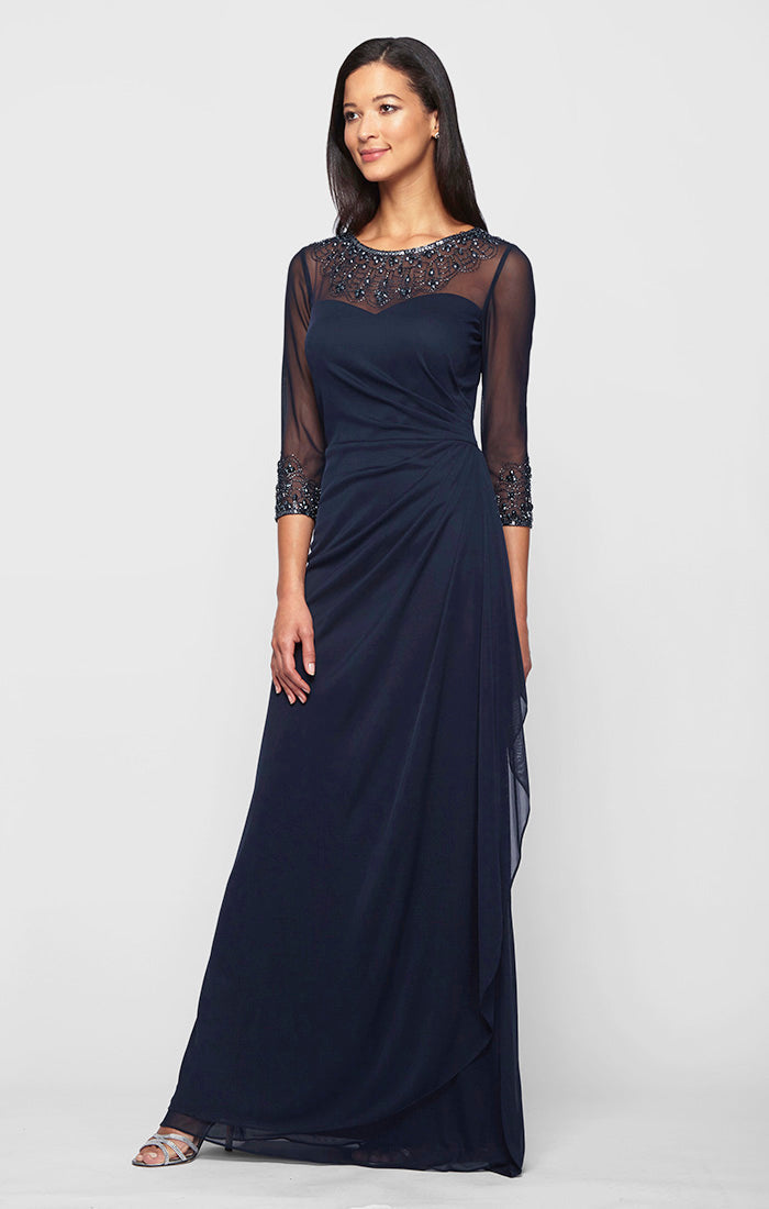 Mother of the Bride Dresses Long A Line Formal Beaded Mother of the Bride Dress  Dark Navy