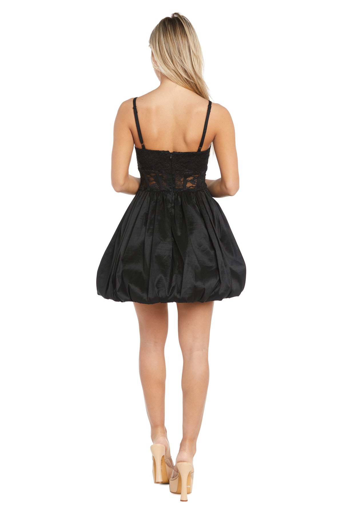 V-Neck Short Lace Cocktail Dress by Morgan & Co 13298 in Black