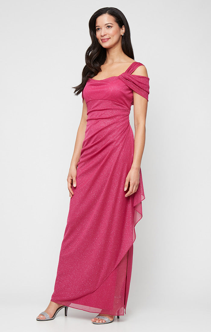 Alex Evenings Petite - Hannah Glitter Mesh Gown Raspberry / 10P Alex Evenings Petite - Hannah Glitter Mesh Gown Raspberry / 10P