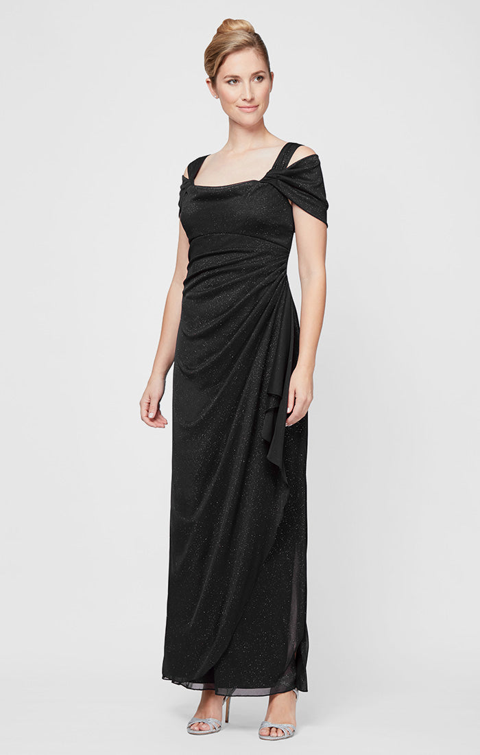 Alex Evenings Petite Hannah Glitter Mesh Gown Dusty Blue / 10p Alex Evenings Petite Hannah Glitter Mesh Gown Dusty Blue / 10p