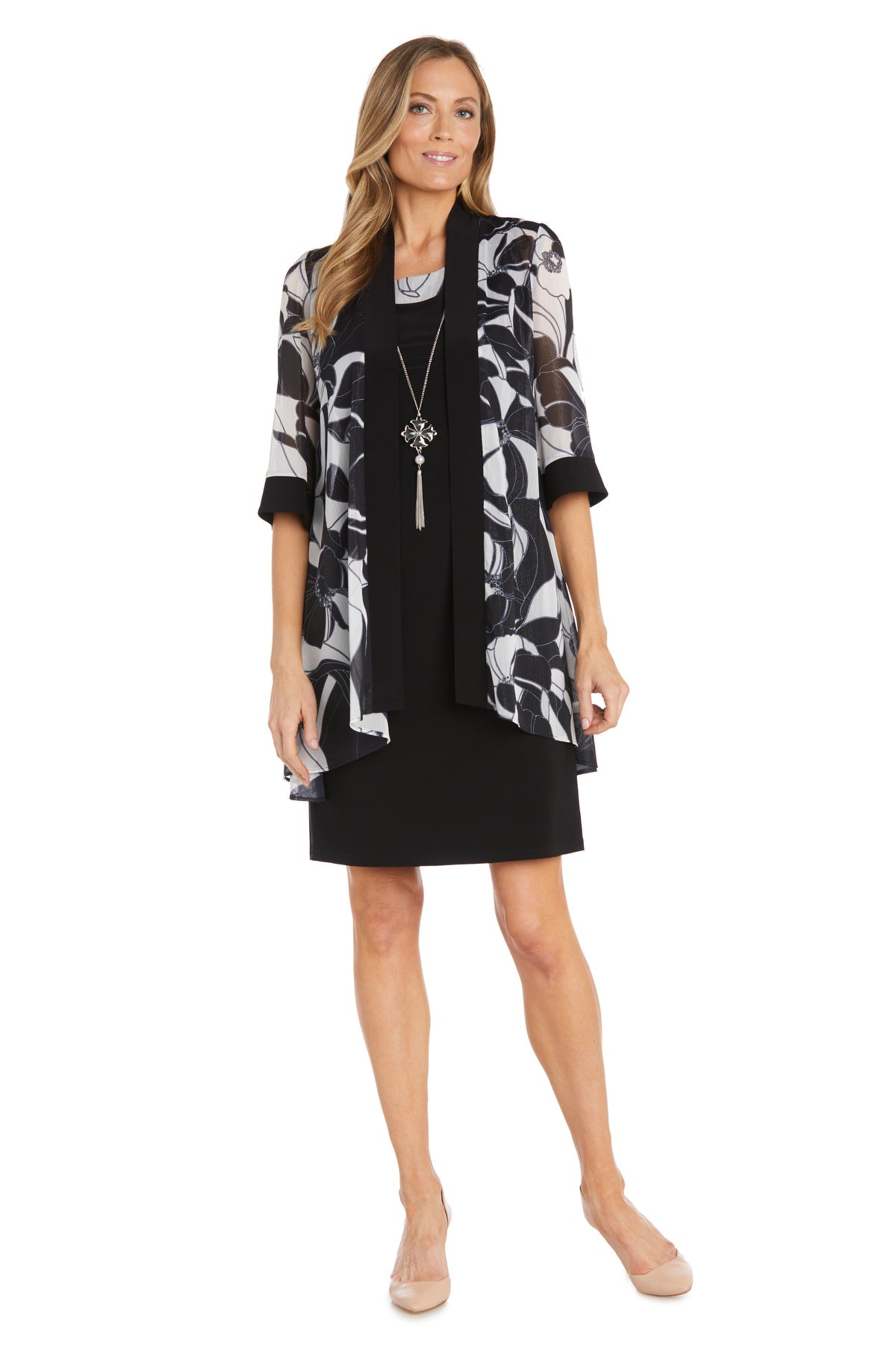 R & M Richards Petite 2-Pc. Printed Jacket & Dress Set - Black/White - Size 6P R & M Richards Petite 2-Pc. Printed Jacket & Dress Set - Black/White - Size 6P