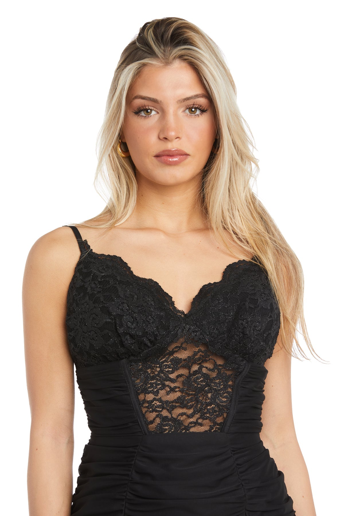 Morgan & Co 13320 Short Fitted Lace Cocktail Mini Dress