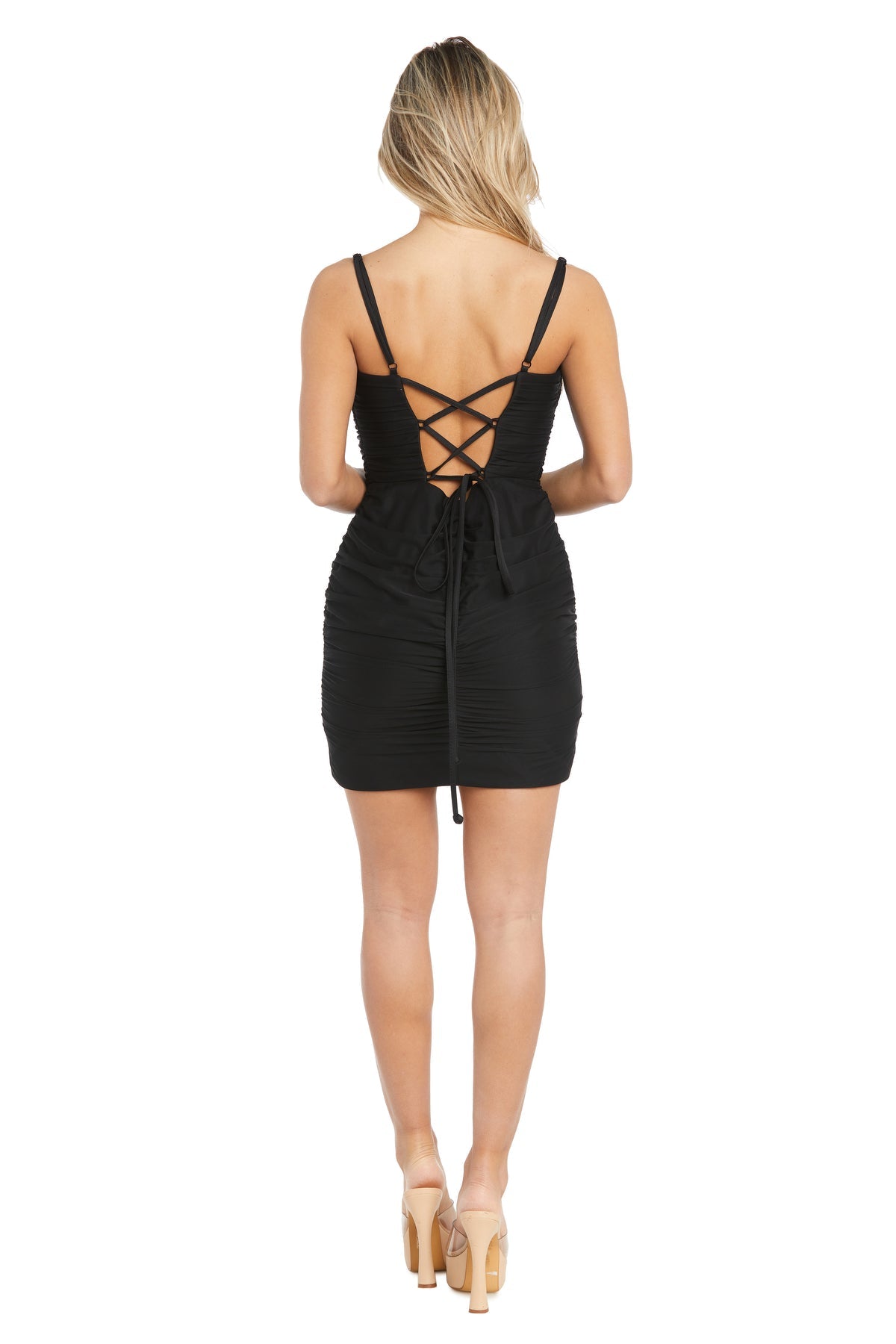 Morgan & Co 13320 Short Fitted Lace Cocktail Mini Dress