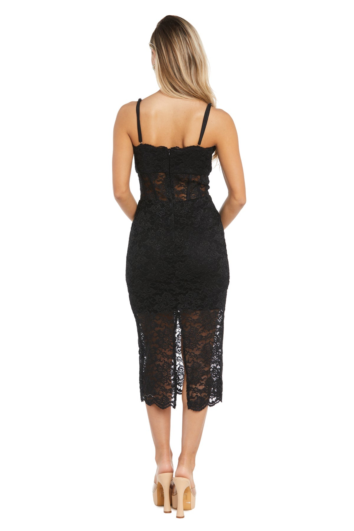 Morgan & Co 13344 Fitted Short Corset Lace Midi Dress