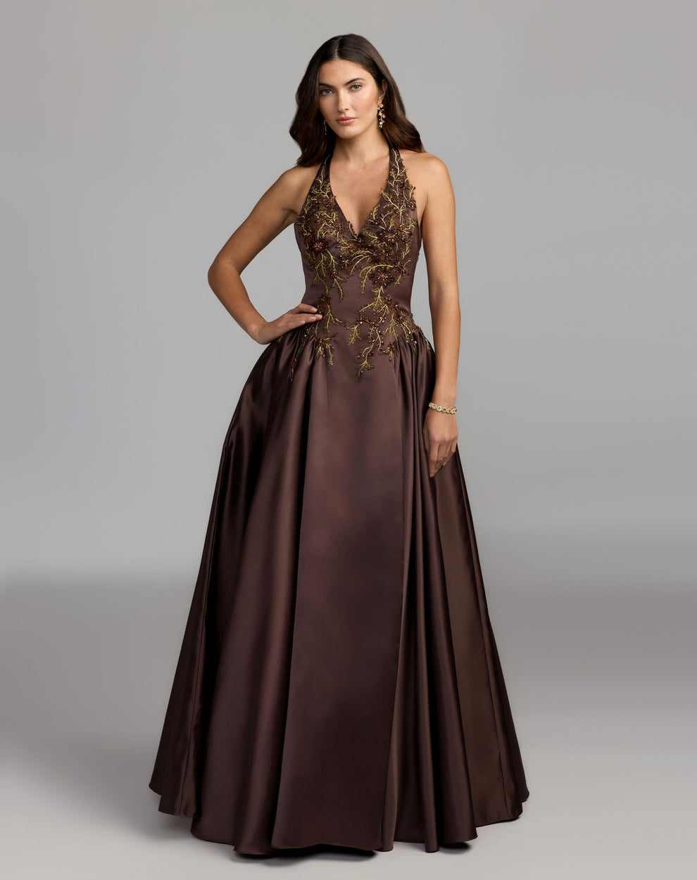 Halter Floor-Length Satin Prom Ball Gown Mac Duggal 13354