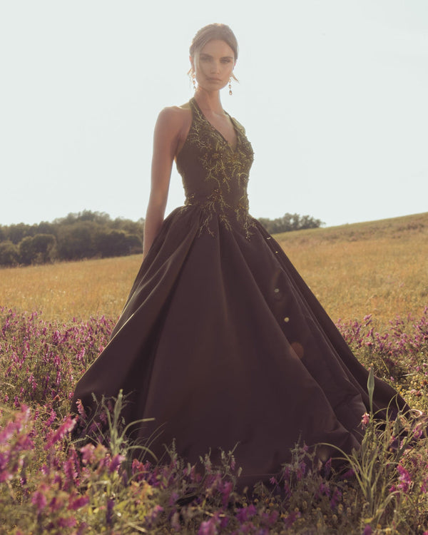 Halter Floor-Length Satin Prom Ball Gown Mac Duggal 13354