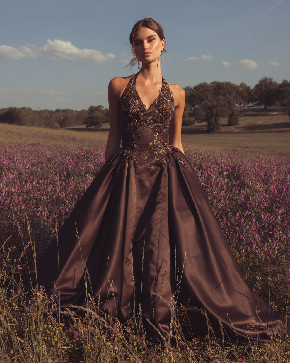 Halter Floor-Length Satin Prom Ball Gown Mac Duggal 13354