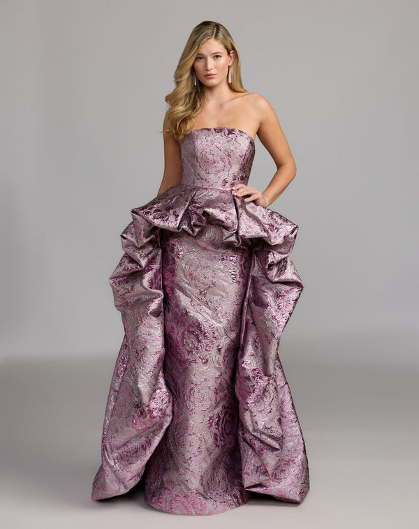 Strapless Curved Neck Floor-Length Satin Prom Ball Gown Mac Duggal 13359