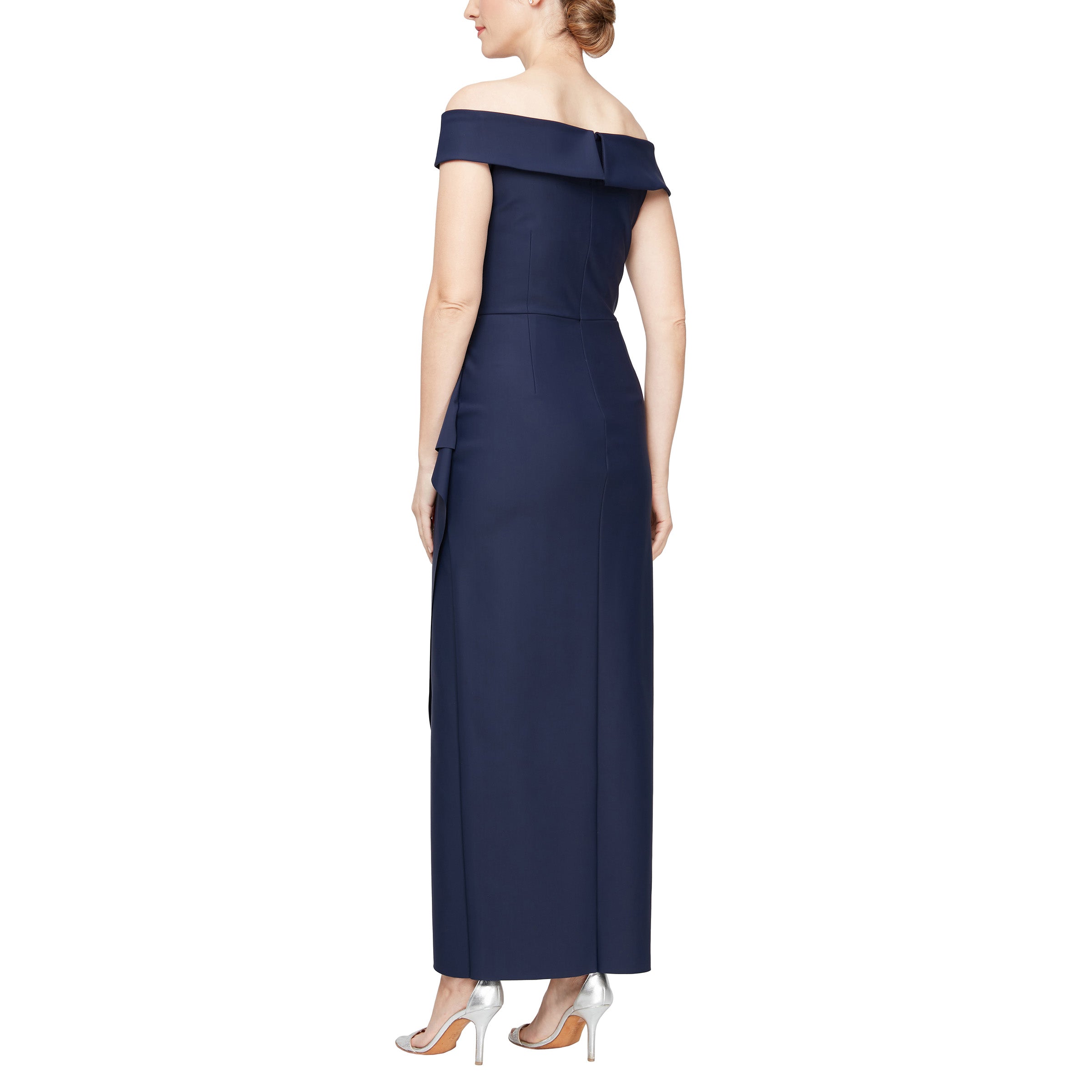 Alex Evenings Off-the-Shoulder Short Sleeve Stretch Matte Jersey Ruched Gown, Womens, 6, Deep Teal