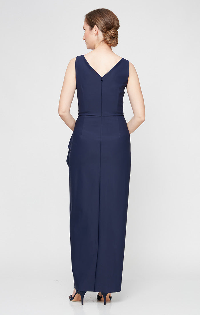 Formal Dresses Petite Long Formal Evening Beaded Dress Navy