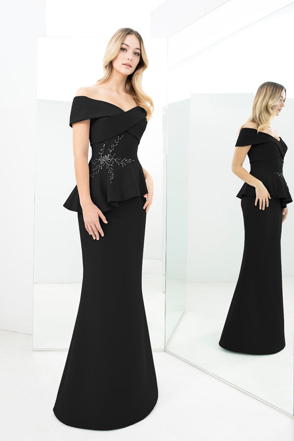 Alexander by Daymor 1350 Long Formal Beaded Applique Peplum Evening Dress