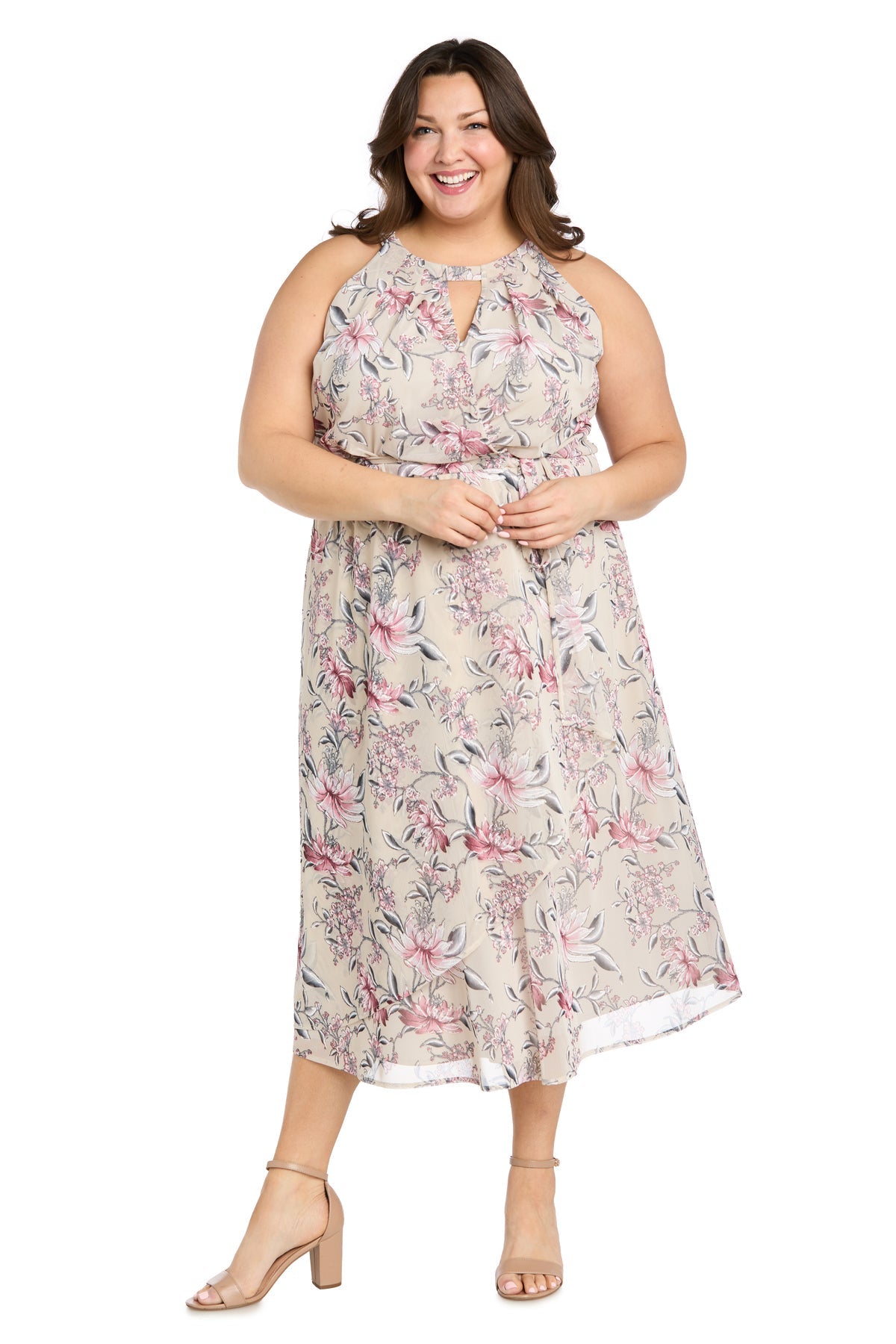 R&M Richards 1350W Plus Size Printed Floral Midi Dress