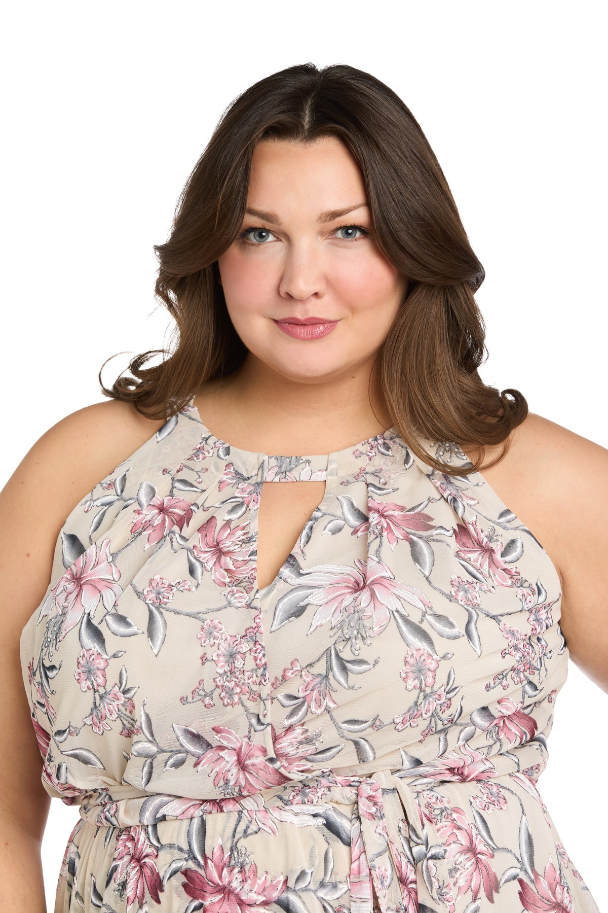 R&M Richards 1350W Plus Size Printed Floral Midi Dress