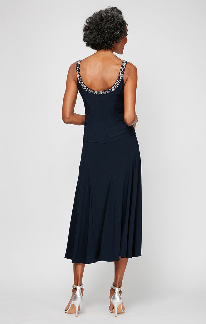 Mother of the Bride Dresses Beaded Short Petite Mother of the Bride Tea Length Jacket Dress Navy