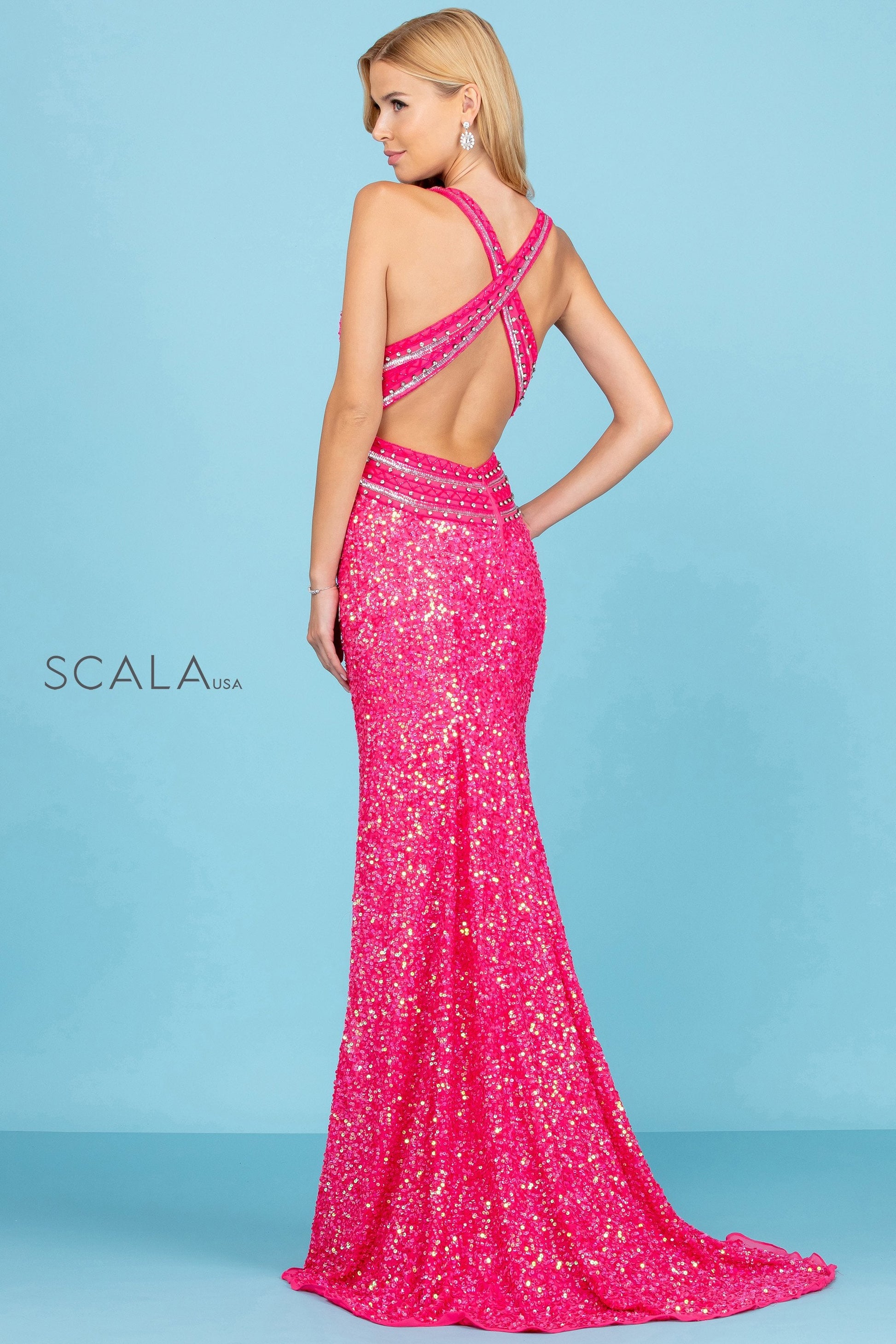 Scala 60301 Long Formal Beaded Sequin Fitted Prom Dress