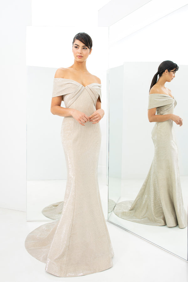 Formal Dresses Metallic Long Formal Evening Dress Gold